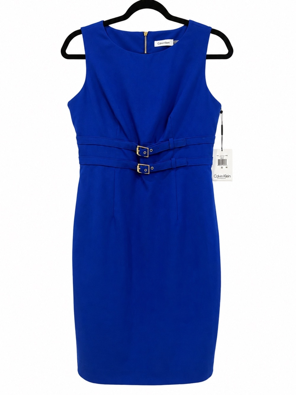 Calvin Klein Royal Blue Sheath Dress Gold Buckle Sleeveless NWT 10P - Picture 4 of 7